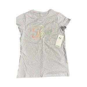 Puma Kids Light Gray Tee with Colorful Logo size Large